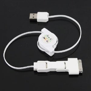 3 in 1 Retractable USB to Mini / Micro USB / iPhone 4 4S iPod Sync Charging Cable