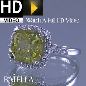 4.44 Carat Fancy Yellow Radiant & Round Diamonds Engagement Ring 14k White Gold