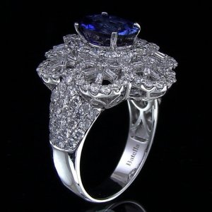 6.63 Ct Round Sapphire Gemstone Natural D-G VS-SI Diamonds Ring 18k White Gold Hand Made