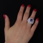 6.63 Ct Round Sapphire Gemstone Natural D-G VS-SI Diamonds Ring 18k White Gold Hand Made