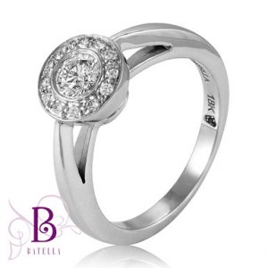 0.44 Ct D VVS2 EX Cut Natural Round Diamonds Engagement Ring 18k White Gold Halo