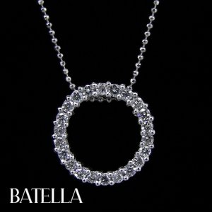 .90 Carat E-F VS1 VS2 EX Round Diamonds Circle Pendant & Necklace 14k White Gold