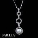 0.25 Ct Cultured Pearl & Natural Round Diamonds F-G SI1,2 Pendant 14k White Gold