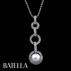 0.25 Ct Cultured Pearl & Natural Round Diamonds F-G SI1,2 Pendant 14k White Gold
