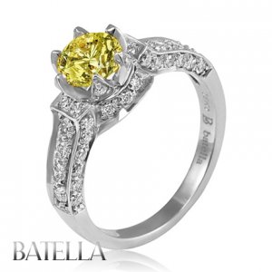 1.51 Carat Natural Fancy Yellow VS2 Round Diamond Engagement Ring 18k White Gold