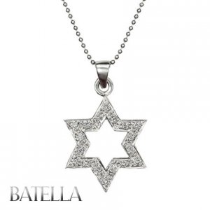 0.30 Ct G-H/VVS2-VS2 Unisex Star Of David Diamonds Pendant Chain 14k White Gold