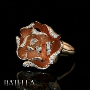 0.28 Ct Genuine Flower Round Brilliant Diamonds Pave Setting Ring 18k Pink Gold