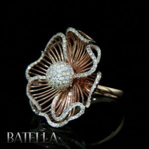 1.64 Ct G H VVS2 VS1 193 Round Cut Diamond Pave Flower Ring 18k Pink Gold Ladies