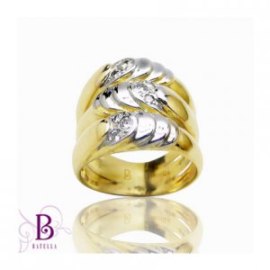 0.33 Ct E-F/VVS2 EX Natural Round Cut Diamonds Pave Ring 14k White & Yellow Gold