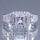 Certified 1.58 Ct D VS2 Princess & Round Diamond Engagement Ring 14k White Gold