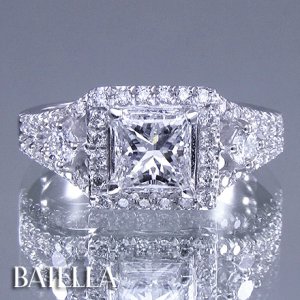 Certified 1.58 Ct D VS2 Princess & Round Diamond Engagement Ring 14k White Gold