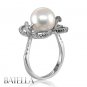1.90 Ct 10 mm Cultured Pearl & E-F/SI1,2 Round Cut Diamonds Ring 18k White Gold