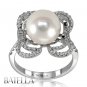 1.90 Ct 10 mm Cultured Pearl & E-F/SI1,2 Round Cut Diamonds Ring 18k White Gold