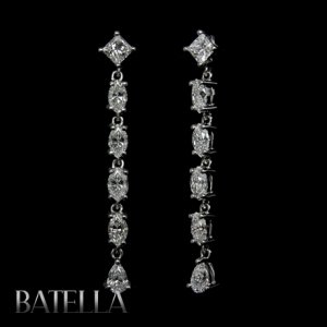 2.24 Ct E-F/SI1 Natural Princess Oval Pear Diamonds Drop Earrings 18k White Gold