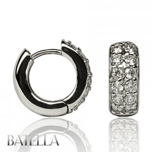 .97 Carat E-F VVS2 VS1 Natural Round Diamond Pave Huggie Earrings 14k White Gold