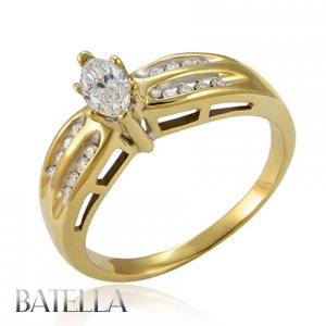 0.52 Ct E/SI2 Natural Marquise & Round Diamond Engagement Ring 14k Yellow Gold