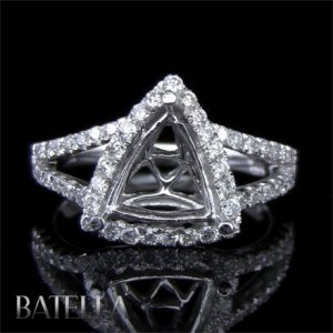 Semi Mount .60 Ct E-F/VVS1-VVS2 Trillion Diamond Engagement Ring 14k White Gold