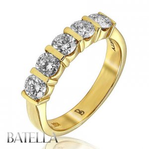 1.25 Carats Round 5 Round Cut Diamonds Anniversary Wedding Band 14k Yellow Gold
