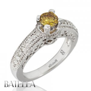 0.62 Carat Natural Fancy Yellow VS2 Round Diamond Engagement Ring 18k White Gold