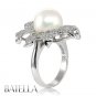 2.16 Carats 10.5mm Pearl & Pave Round Cut E-F/SI2,3 Diamonds Ring 18k White Gold
