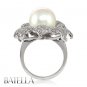 2.16 Carats 10.5mm Pearl & Pave Round Cut E-F/SI2,3 Diamonds Ring 18k White Gold