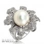 2.16 Carats 10.5mm Pearl & Pave Round Cut E-F/SI2,3 Diamonds Ring 18k White Gold