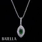 .28 Ct Natural Emerald Gemstone & Round Diamonds Pendant & Chain 14k White Gold