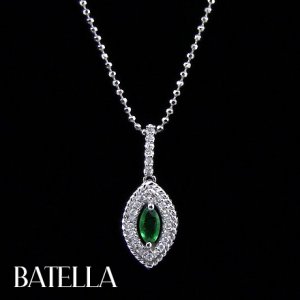 .28 Ct Natural Emerald Gemstone & Round Diamonds Pendant & Chain 14k White Gold