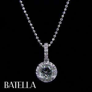 .54 Carat Light Green Sapphire Gem & Round Diamonds Pendant Chain 14k White Gold