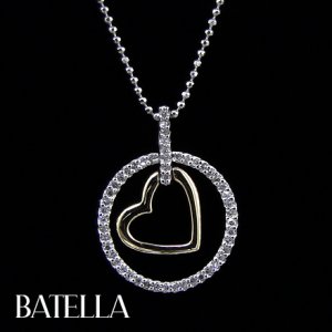 .21 Ct G-H SI1,2 Round Cut Diamond Heart Pendant & Chain 14k White & Yellow Gold