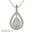 0.86 Carat F/SI2 Natural Pear & Round Cut Diamonds Pendant 18k White Gold Womens