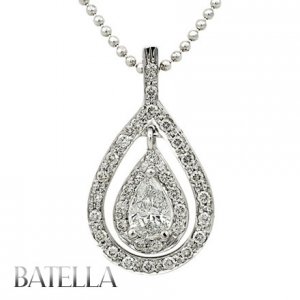 0.93 Ct F/SI2 Genuine Natural Pear & Round Cut Diamonds Pendant 18k White Gold