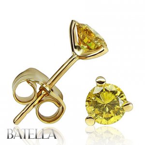 0.50 Ct Natural Fancy Yellow Vivid SI Round Diamond Stud Earrings 14k Solid Gold