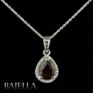 1.90 Ct Red Garnet Gemstone & White Zircon Sterling Silver 925 Womens Pendant