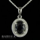 1.45 Carats Black Sapphire Gemstones & White Zircons Sterling Silver 925 Pendant