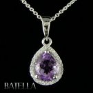 3.55 Violet Amethyst Gemstone & White Zircons Sterling Silver 925 Womens Pendant