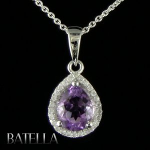 3.55 Violet Amethyst Gemstone & White Zircons Sterling Silver 925 Womens Pendant