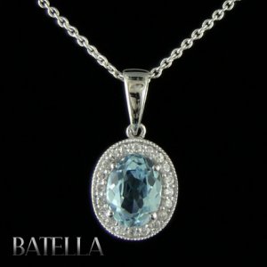 2.11 Ct Blue Topaz Oval Gemstone, White Round Zircon Sterling Silver 925 Pendant