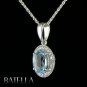 2.11 Ct Blue Topaz Oval Gemstone, White Round Zircon Sterling Silver 925 Pendant