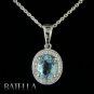 2.11 Ct Blue Topaz Oval Gemstone, White Round Zircon Sterling Silver 925 Pendant