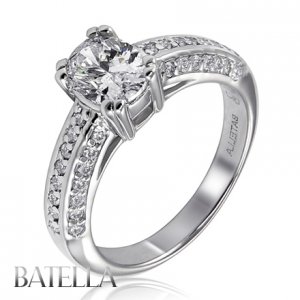 1.76 Ct G/SI1 Natural Oval & Round Cut Diamond Engagement Ring 14k White Gold