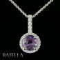 1.65 Ct Amethyst Gemstone & White Zircons Sterling Silver 925 Womens Pendant