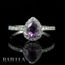 1.25 Ct Violet Amethyst Gemstone & White Zircon Sterling Silver 925 Womens Ring