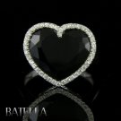 4.50 Carat Heart Cut Black Onyx Gemstone & Zircons Sterling Silver 925 Love Ring