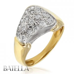 0.45 Ct G-H/SI2-SI3 Natural Round Cut Diamonds Pave Ring 14k White & Yellow Gold