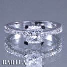 GIA 1.17 Carat F SI2 Princess, Round Cut Diamond Engagement Ring 14k White Gold