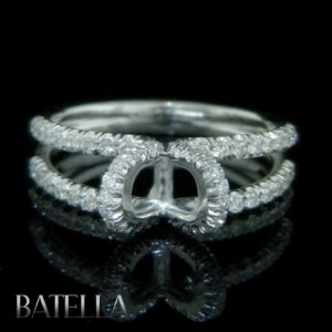 Semi Mount .38 Ct F-G/VVS1,2 Round Diamonds Pave Engagement Ring 14k White Gold