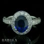 3.96 Ct Oval Blue Sapphire Gemstone & Round Diamonds Set In Pave Ring 18K W Gold