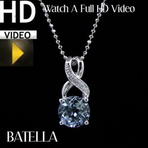 1.60 Ct Blue Topaz Gemstone & Round D VS Diamonds Pendant & Chain 14k White Gold