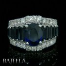 5.65 Ct Blue Sapphire Gemstones & Natural Round Cut Diamonds Ring 18K White Gold